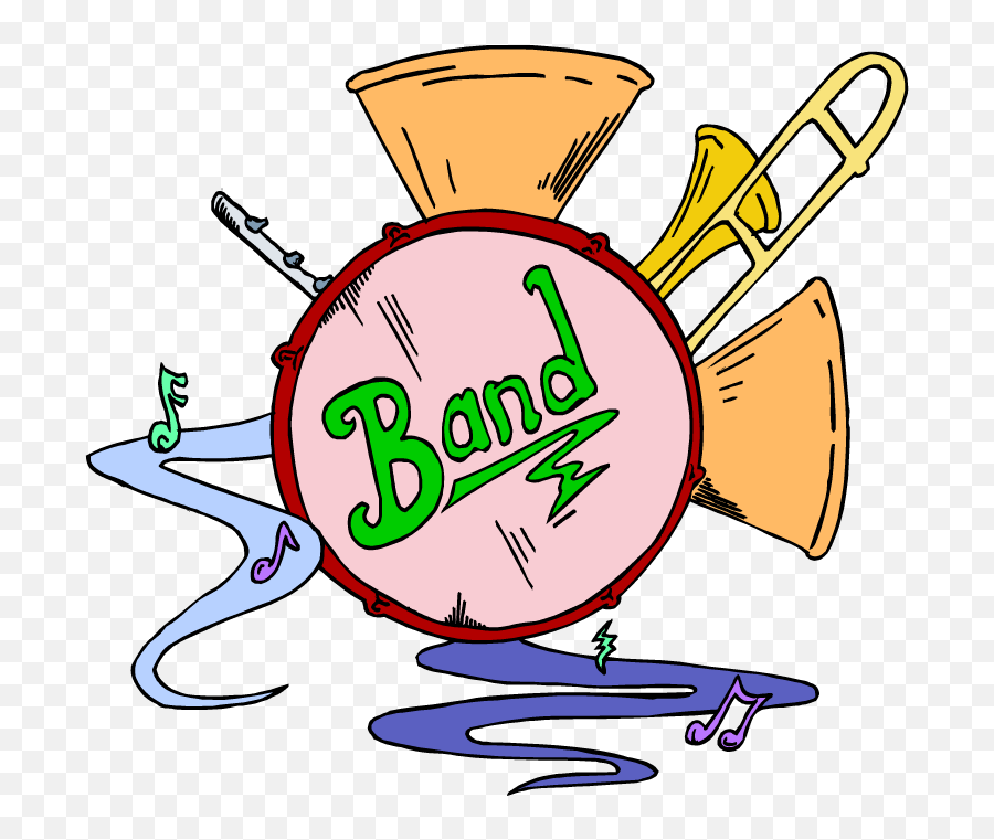 Clip Art Of Band Instruments And The Word Band - School Band Emoji,Band Png
