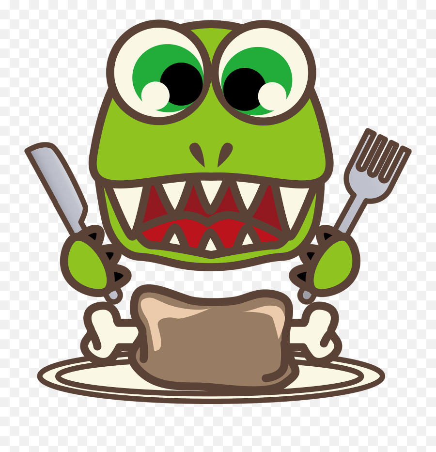 Dinosaur Meal Clipart Free Download Transparent Png - Dinosaur Eating With Fork Emoji,Dinosaur Clipart Black And White
