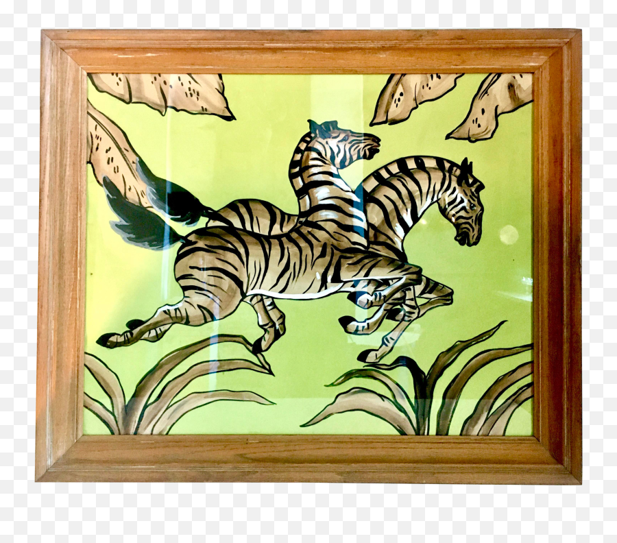 El Morocco Art Deco Zebras Gauche Painting In Limed Oak Frame Emoji,Art Deco Frame Png