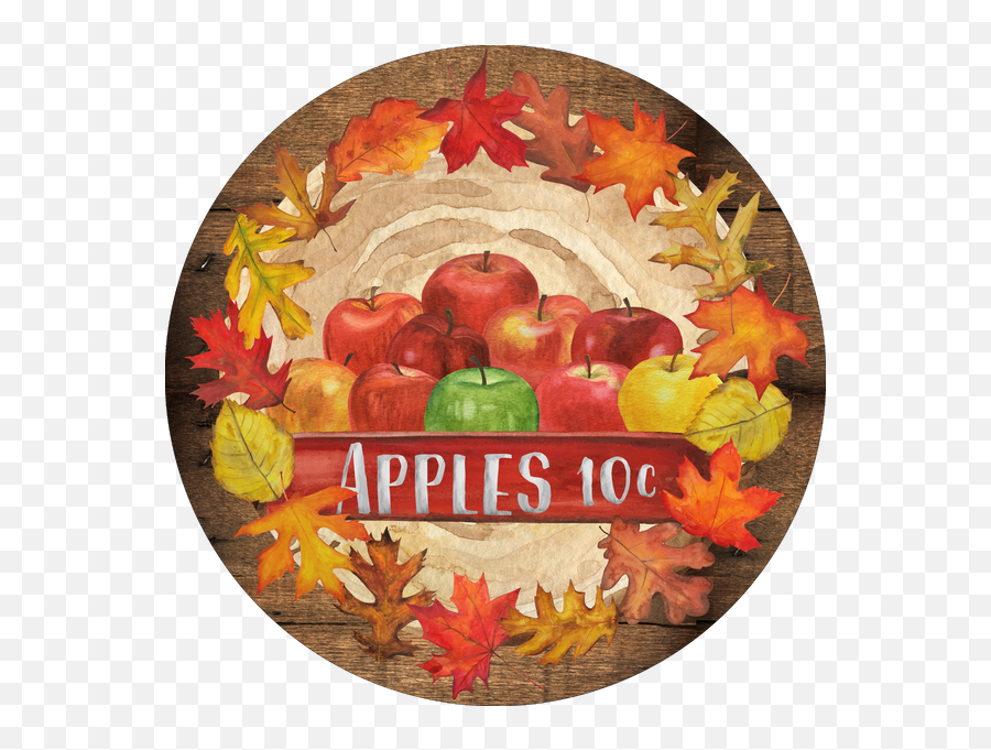 Fall Apples 10 Cents Sign Fall Sign Fall Leaves Sign Metal Round Wreath Sign Craft Embellishment Emoji,Leaf Wreath Clipart