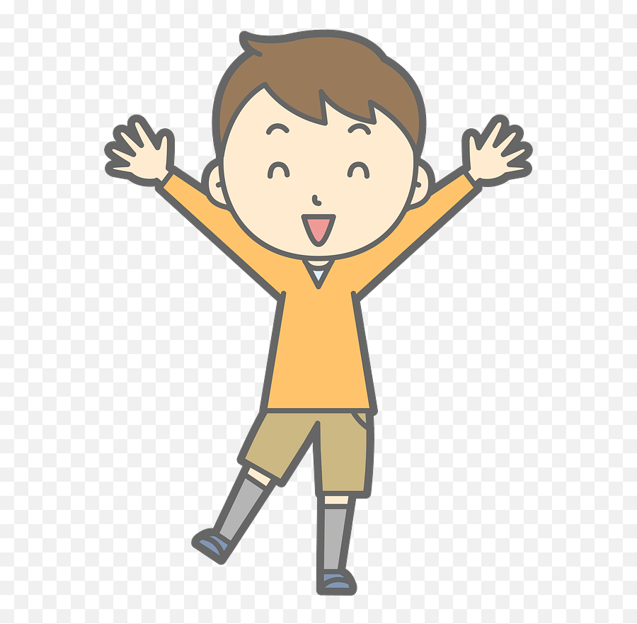 Little Boy Is Raising His Hands Clipart - Happy Boy Cartoon Transparent Emoji,Little Boy Clipart