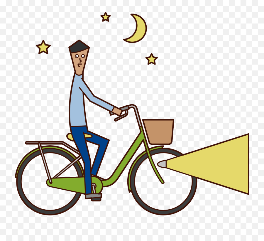 Illustration Of A Man Driving A Bicycle On A Light At Night Emoji,Bicycle Transparent Background