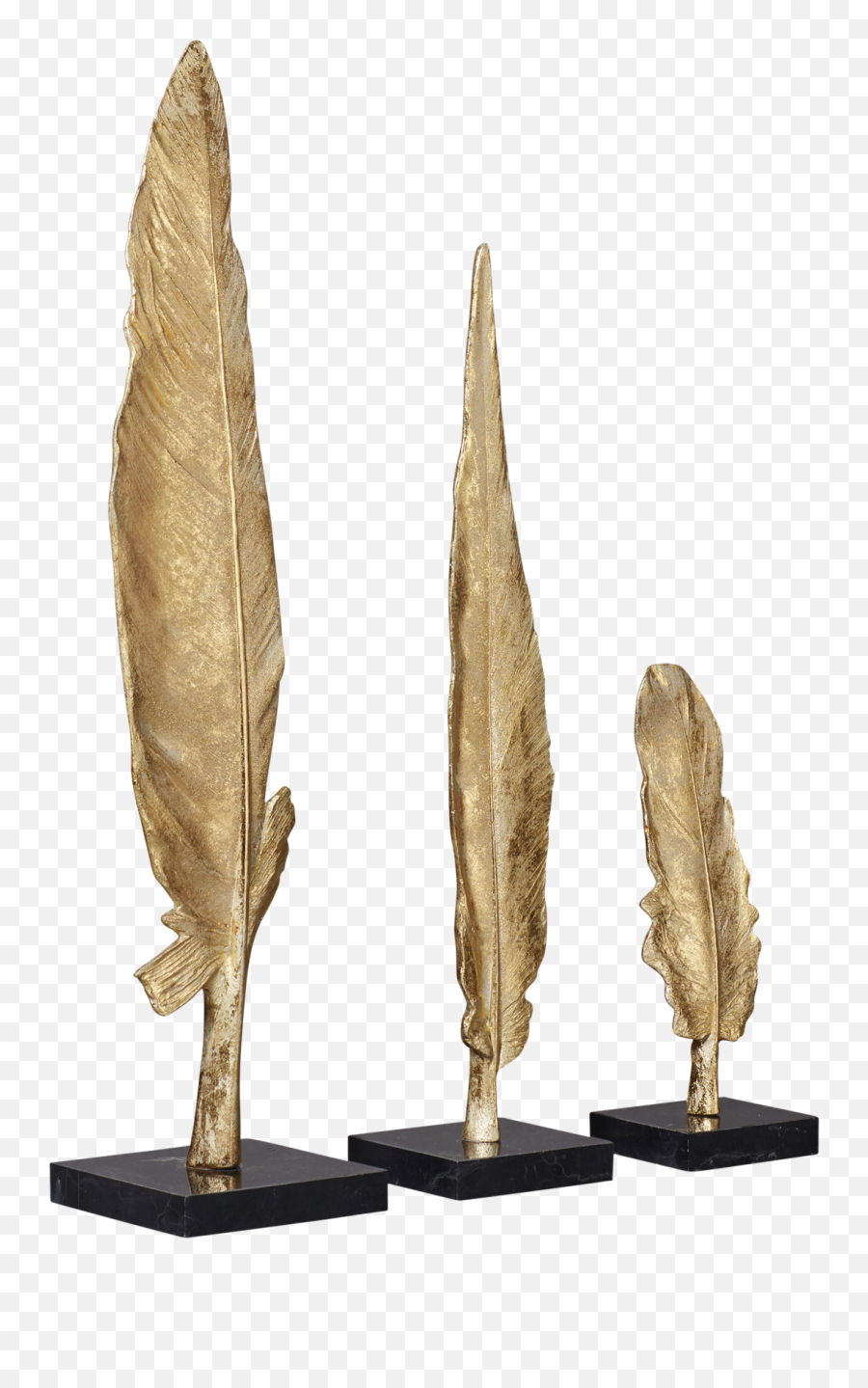 Set Of Three Jujak Feather Decorations - Gold Oka Us Emoji,Gold Feather Png