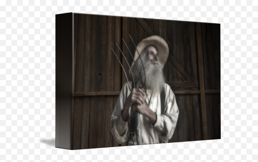 Old Farmer And His Pitchfork By Betty Sederquist - Rabbi Emoji,Pitchfork Png