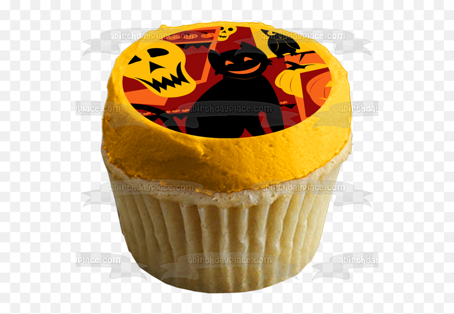 Scary Happy Halloween Black Cat Owl Ghosts Pumpkins Bats Jack - Olantern Edible Cake Topper Image Abpid50333 Emoji,Scared Black Cat Clipart