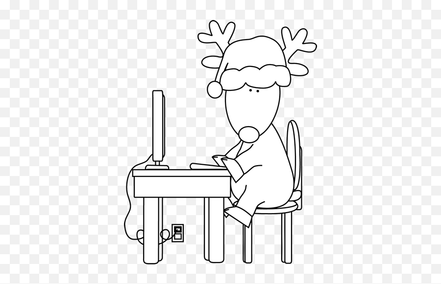 Black And White Reindeer Using A - Reindeer On Computer Emoji,Computer Clipart Black And White