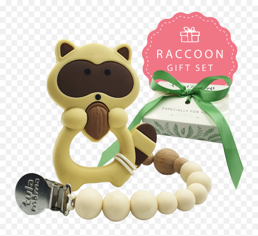 Pacifier Clip U0026 Raccoon Teether Baby Shower Gift Set - Tulamama Emoji,Taking A Shower Clipart
