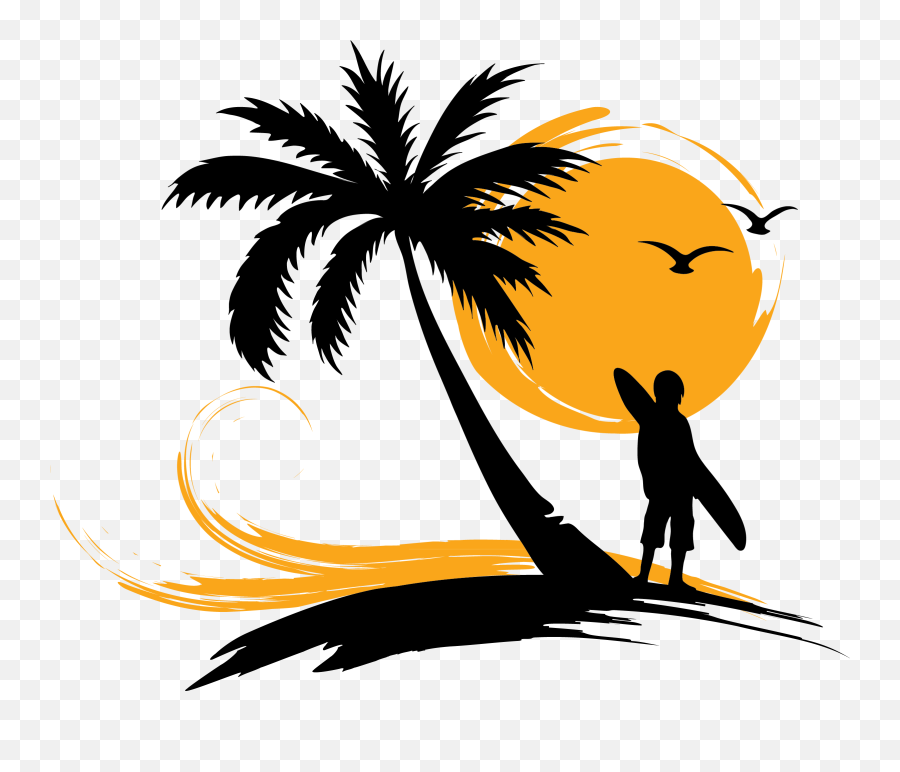 Arecaceae Surfing Sunset Clip Art - Surfing Png Download Beach Hotel Emoji,Sunset Clipart