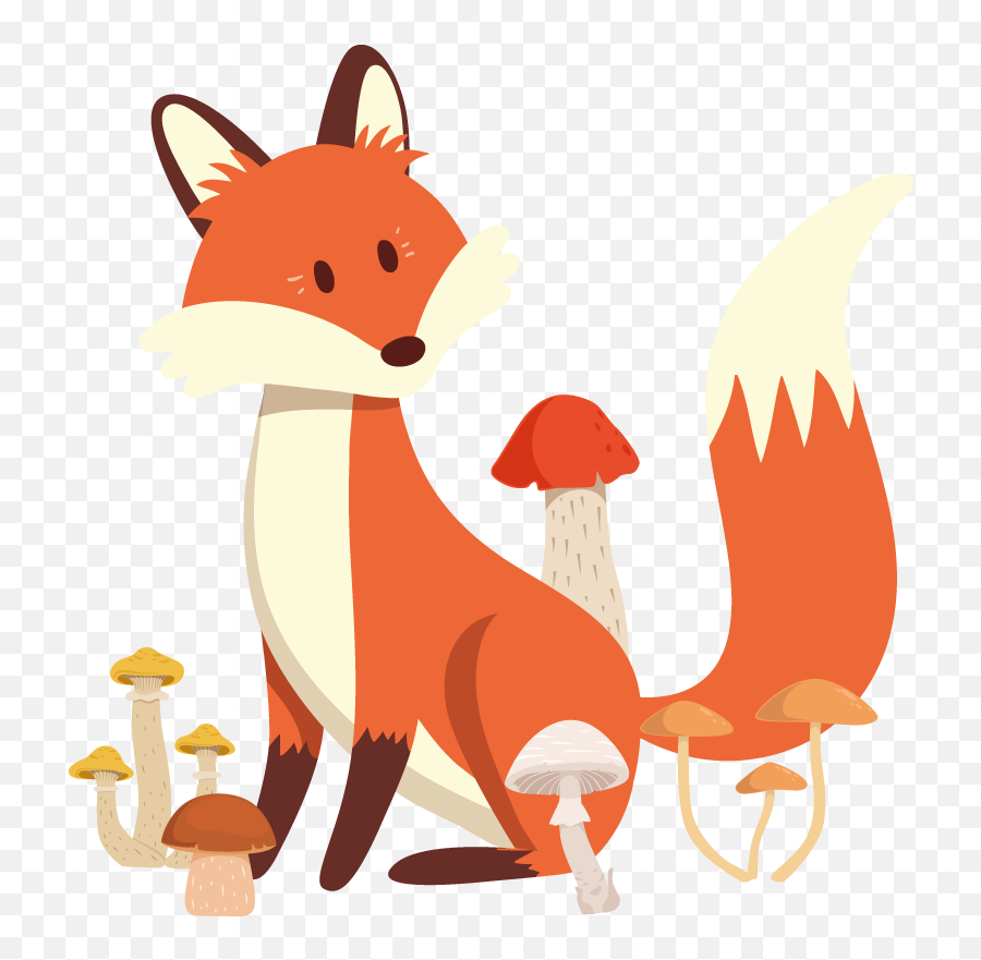 Fox With Mushrooms Illustration Sticker - Tenstickers Emoji,Winter Animals Clipart
