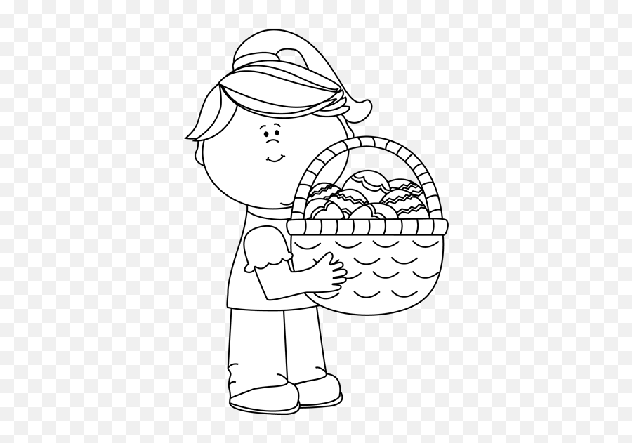 Easter Kids Clip Art - Easter Kids Images Kids Easter Clipart Black And White Emoji,Easter Basket Clipart