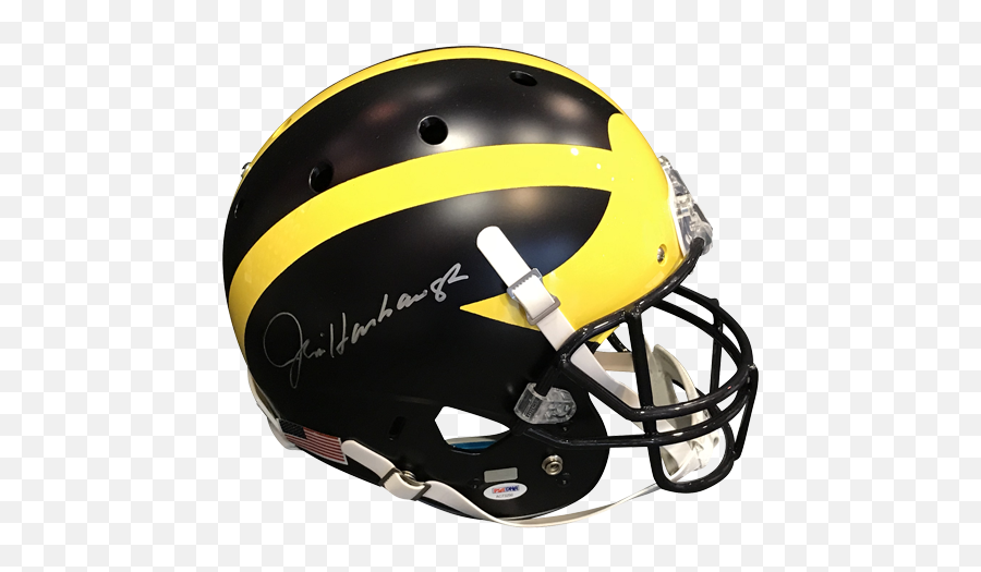Jim Harbaugh Autographed Michigan Wolverines Mini Helmet - Revolution Helmets Emoji,Michigan Wolverines Logo