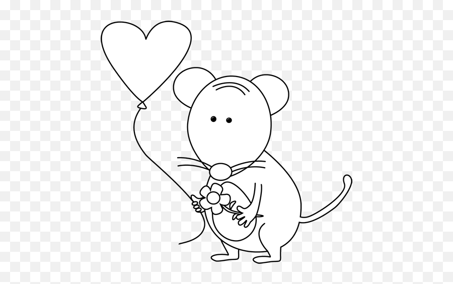 Cute Black And White Valentineu0027s Day Mouse Valentine - Valentine Mouse Clipart Black And White Free Emoji,Valentine Clipart