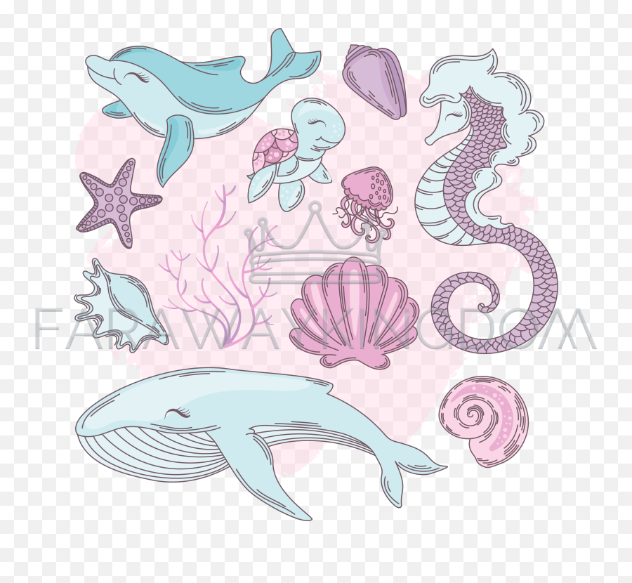 Underwater Animals Cartoon Clip Art Vector Illustration Set Emoji,Underwater Clipart