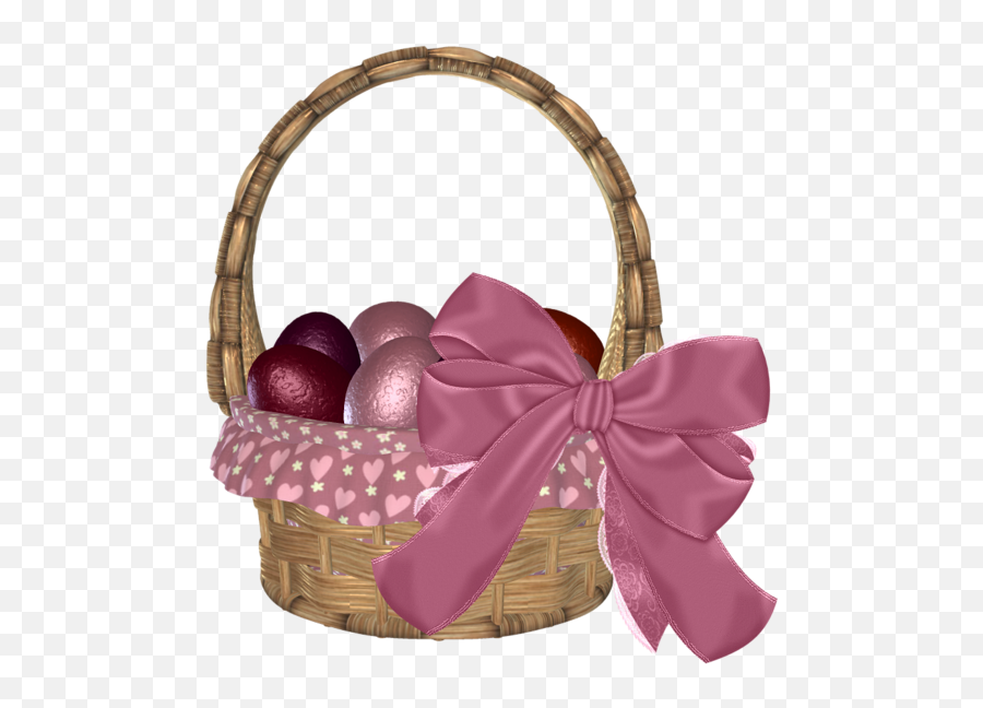 Easter Basket With Eggs And Pink Bow Png Clipart Picture - Easter Basket Bow Emoji,Easter Basket Clipart