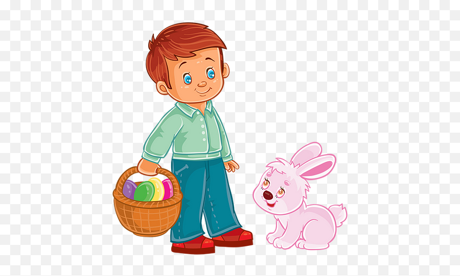 Boy With Basket Of Eggs And Easter Bunny - Transparent Image Desenho Menino Com Cesta Png Emoji,Bunny Transparent