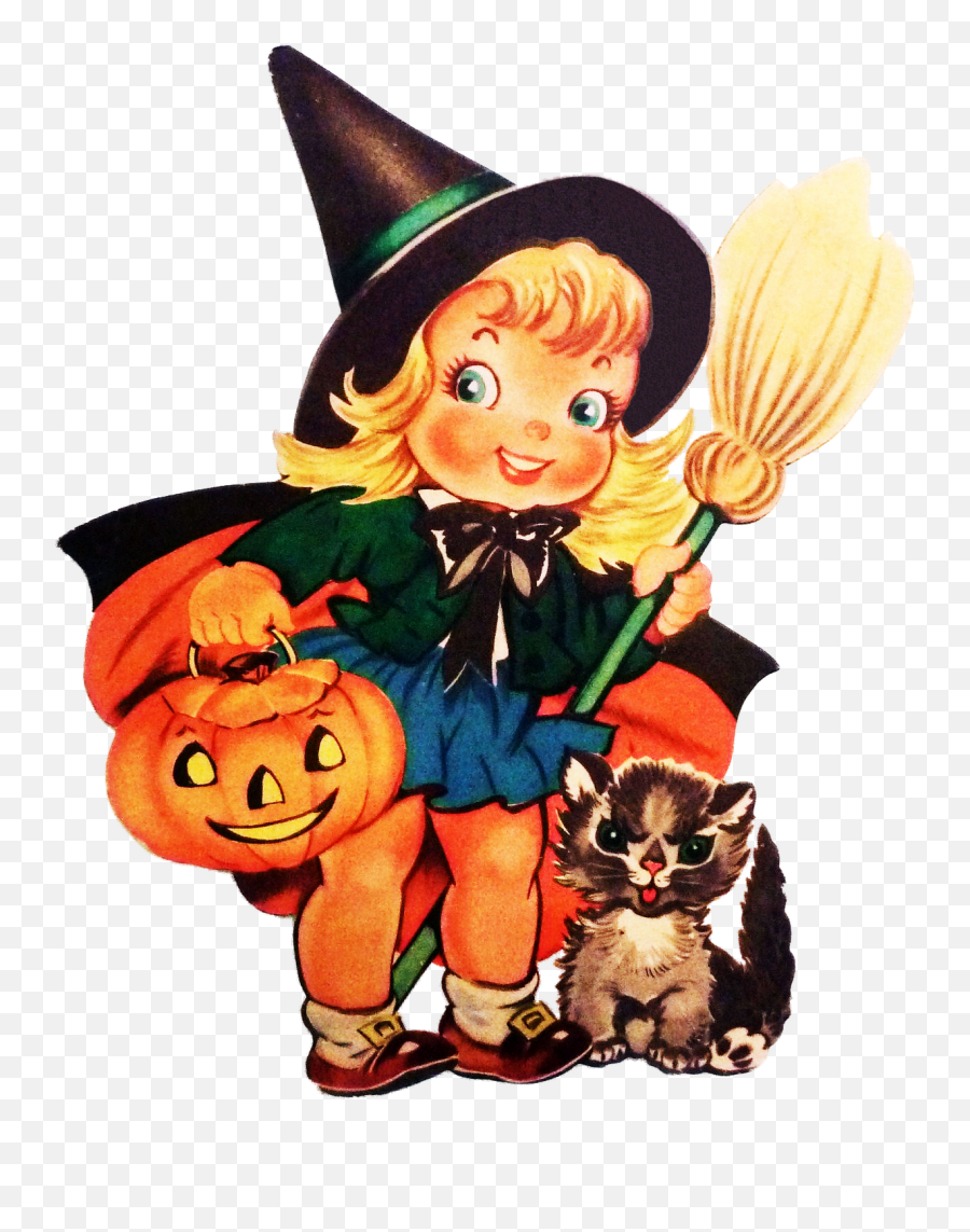 Vintage Retro Halloween Clipart - Vintage Halloween Cute Witches Emoji,Vintage Halloween Clipart