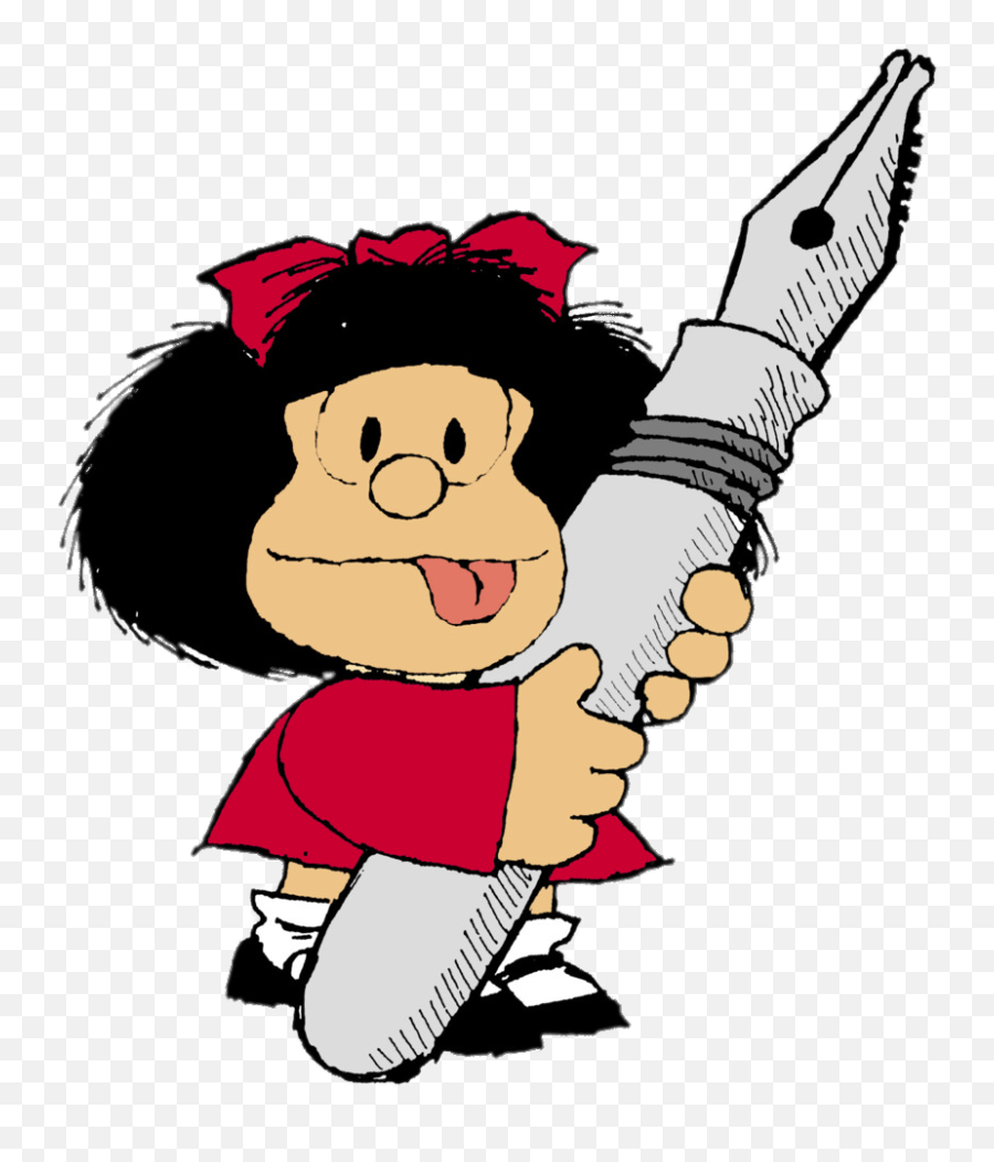 Check Out This Transparent Mafalda Holding Giant Pen Png Image - Cartoon Holding Pen Png Emoji,Pen Png