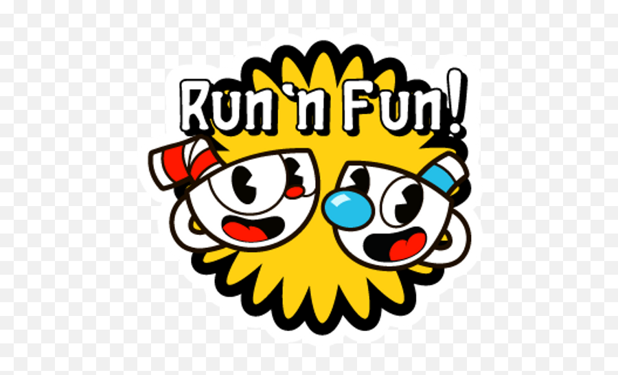 Cuphead And Mugman Run N Fun Sticker - Run N Fun Emoji,Cuphead Logo