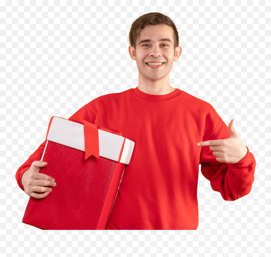 Big Red Gift Box Man Sweater Pointing Png - Unlimited Emoji,Sweater Png