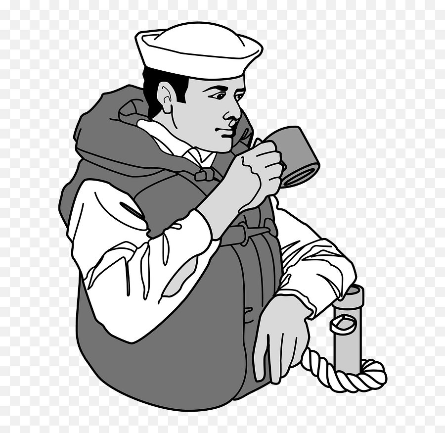 Sailor Drinking Coffee - Black And White Clipart Free Sailor Drinking Coffee Emoji,Sailor Clipart