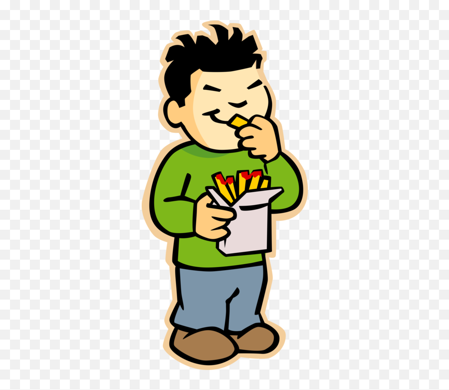 Kids Eating Snacks Clipart - Boy Eating A Fries Cartoon Emoji,Snacks Clipart