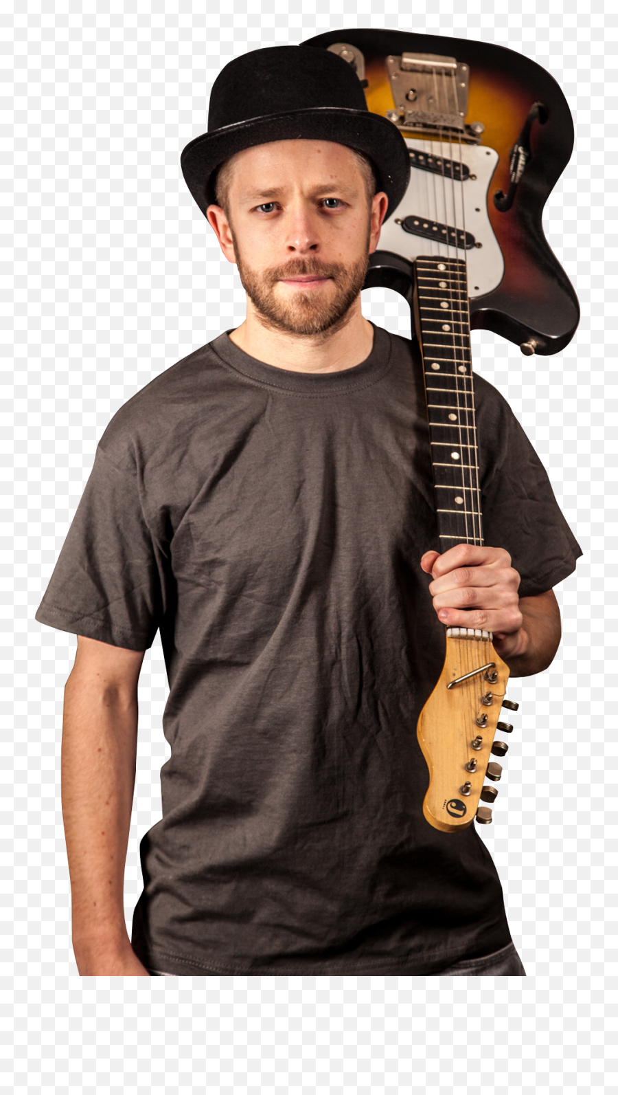Guitarist Stand And Holds A Guitar Png - Musicos Png Emoji,Guitar Png