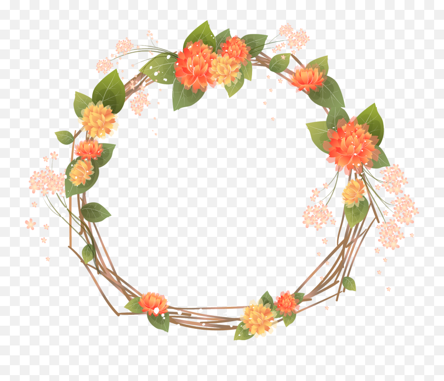Flower Picture Frames Orange Clip Art - Flower Wreath Png Transparent Orange Flower Border Emoji,Flower Wreath Clipart