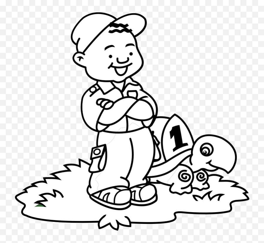 Boy Has A Turtle Clipart Black And - Turtle And A Boy Clipart Black And White Emoji,Turtle Clipart Black And White