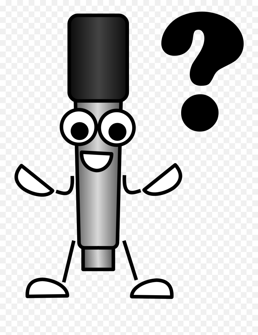 Black And White Clipart Smiling Microphone With Question - Funny Microphone Emoji,Question Clipart