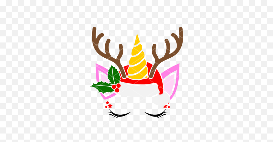 Unicorn Face With Christmas Hat Graphic - Christmas Unicorn Face Emoji,Unicorn Face Png