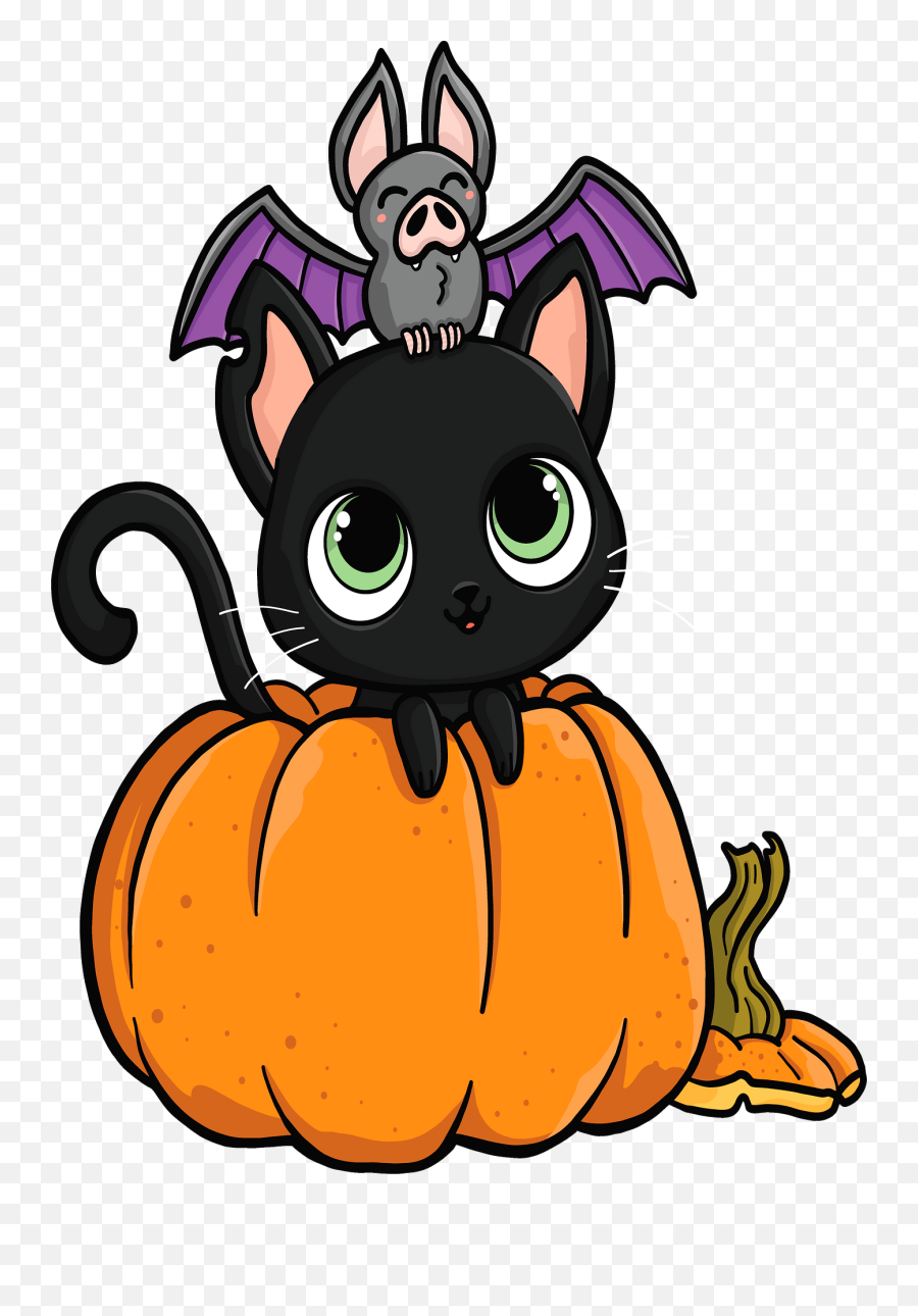 Halloween Cat And Bat Clipart Free Download Transparent - Cute Halloween Cat Clipart Emoji,Free Halloween Cliparts