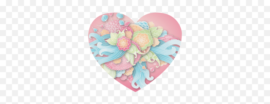 Bright Blue Green Pink Yellow Flowers Heart - Shaped Mousepad Emoji,Green And Yellow Flower Logo