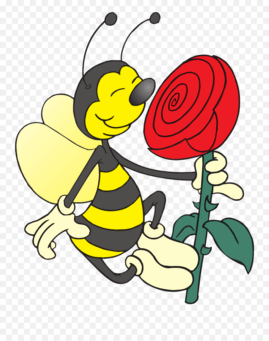 Bee With The Colorful Flower Clipart - Bee Smelling Flower Emoji,Flower Clipart