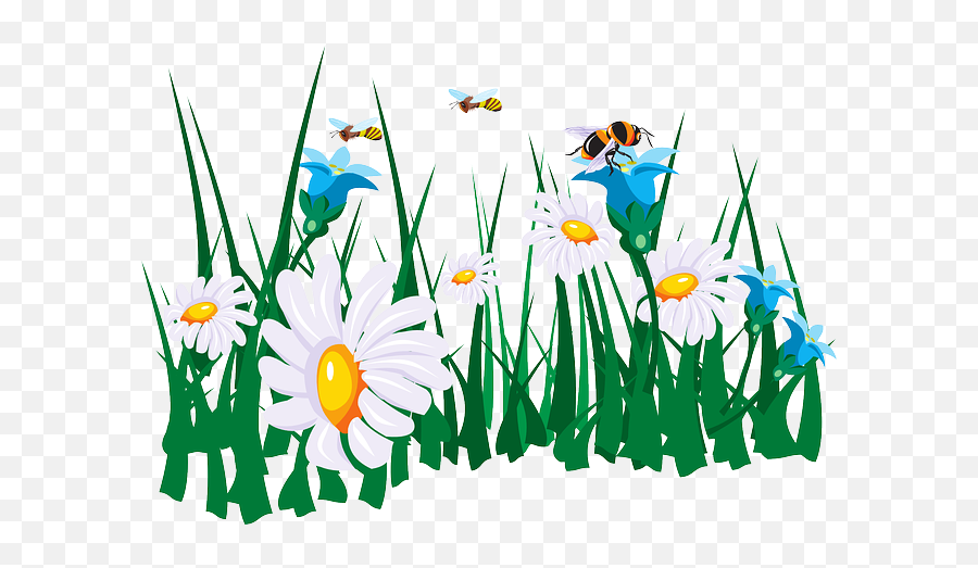 Flowers Cartoon Grass Insects Bees Flower Insect - Insect And Flower Cartoon Emoji,Bees Clipart