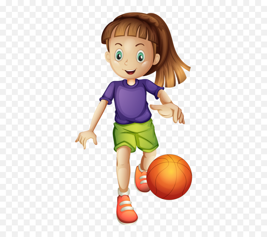 Children Clipart Sport - Animated Girl Playing Basketball Girl Playing Basketball Cartoon Transparent Emoji,Basketball Player Clipart
