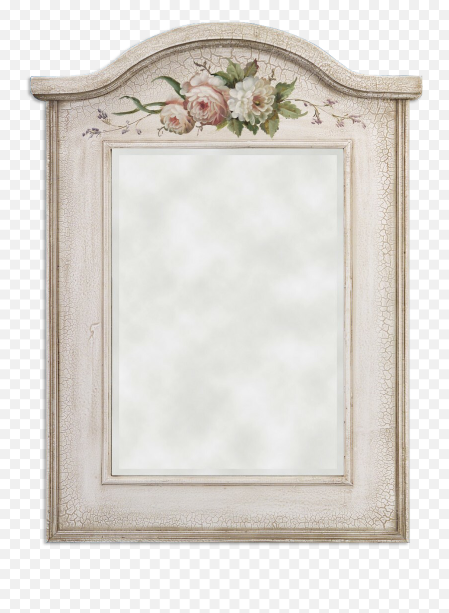 Fm 1506 - Antique White Frame With Hand Painted Flower Pattern U0026 Beveled Mirro Emoji,Flower Pattern Transparent