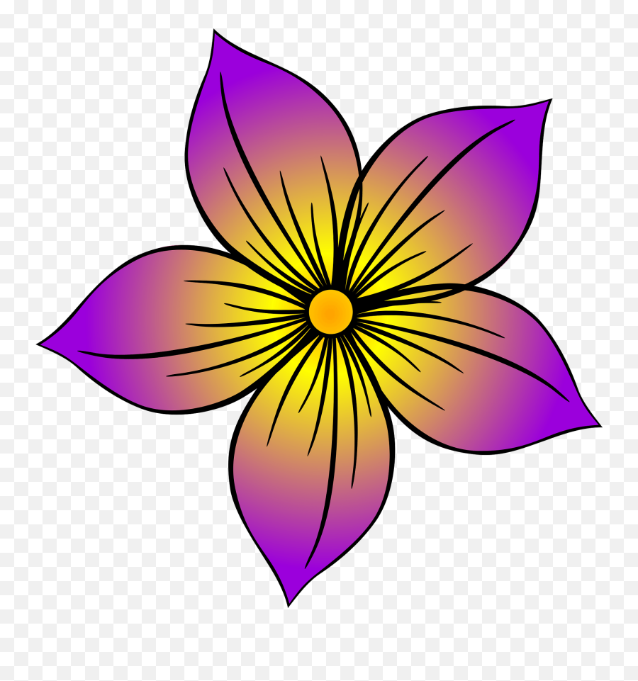 Purple Flower With Yellow Center - Purple And Yellow Flowers Clipart Emoji,Purple Flower Transparent