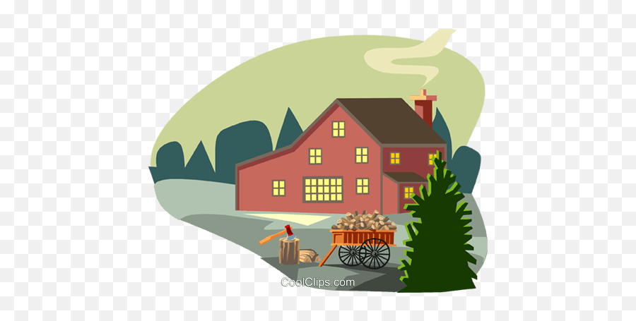 Farmhouse And Wood Cart Royalty - Clipart Carro Com Casa Emoji,Farmhouse Clipart
