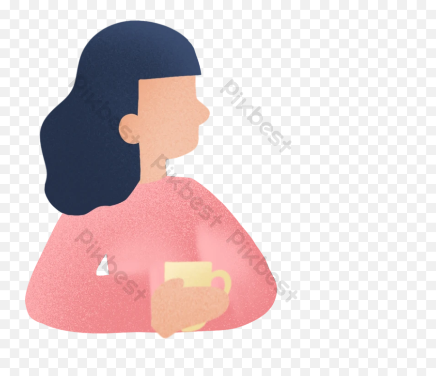 Cartoon Element Of Woman In Red Blouse Side Face Holding Cup Emoji,Girl Face Png