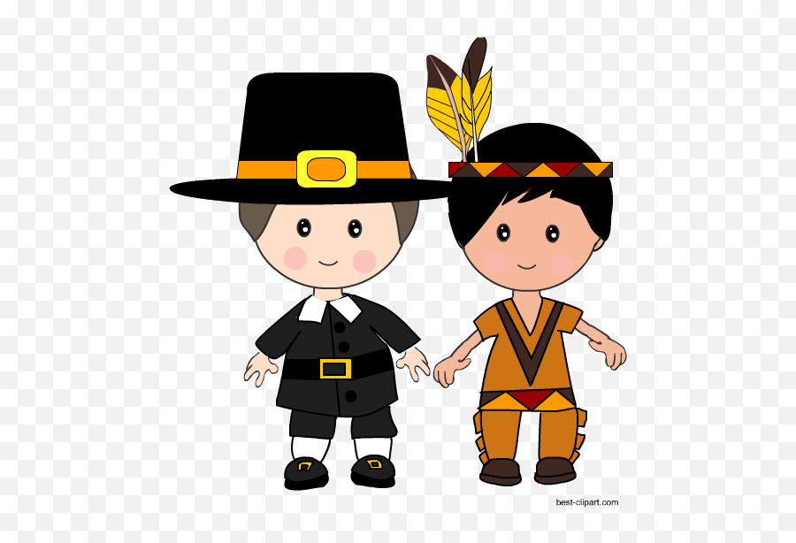 Pilgrim Boy And Girl Clipart - Pilgrim And Natives Clipart Emoji,Pilgrim Clipart