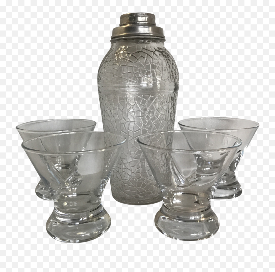 Four Grey Goose Stemless Martini Glasses With Crackle Finish Glass Martini Shaker - Set Of 5 Emoji,Grey Goose Logo