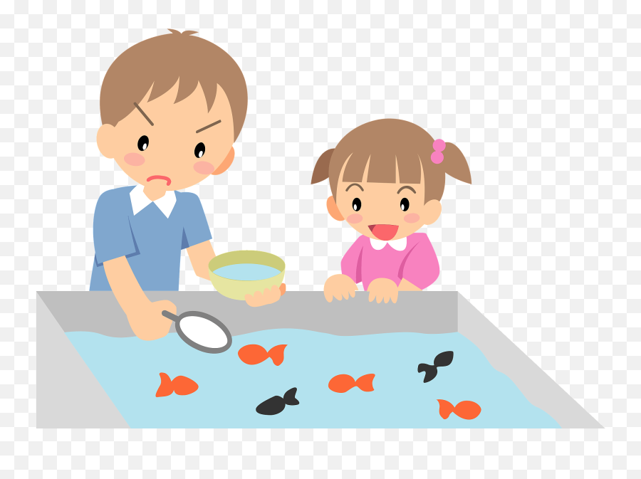 Brother And Sister Scooping Goldfish Clipart Free Download - Goldfish Scoop Clipart Emoji,Goldfish Clipart
