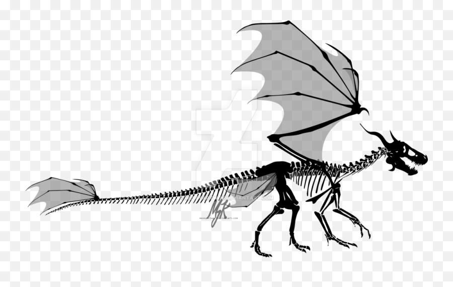 Download Dragon Skeleton Silhouette By Messyartwok - Dragon Dragon Skeleton Transparent Emoji,Dragon Silhouette Png