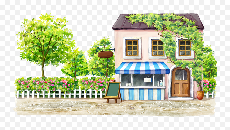 Download And Coffee Blackboard Housing Illustration Drawing - Watercolor Home Png Emoji,Blackboard Clipart