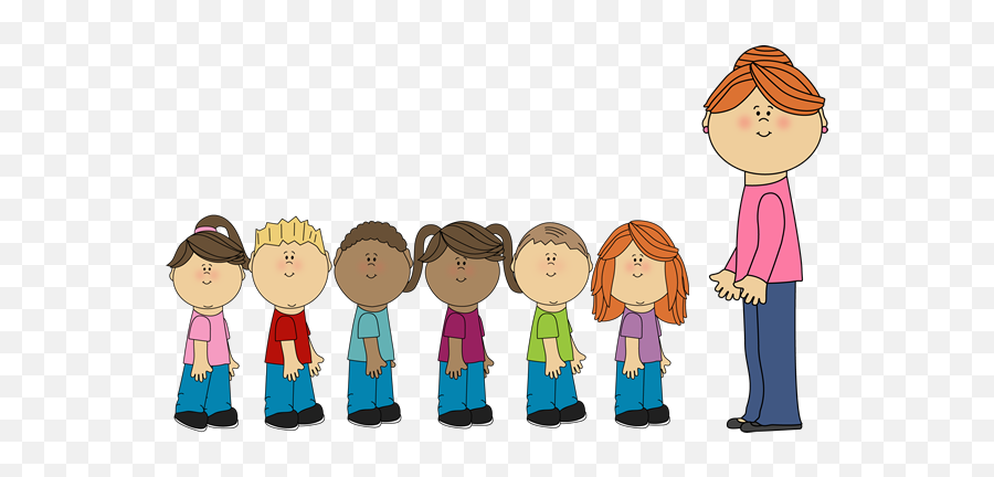 Students In Line With Teacher Clip Art - Teacher And Friends Cartoon Emoji,Line Clipart