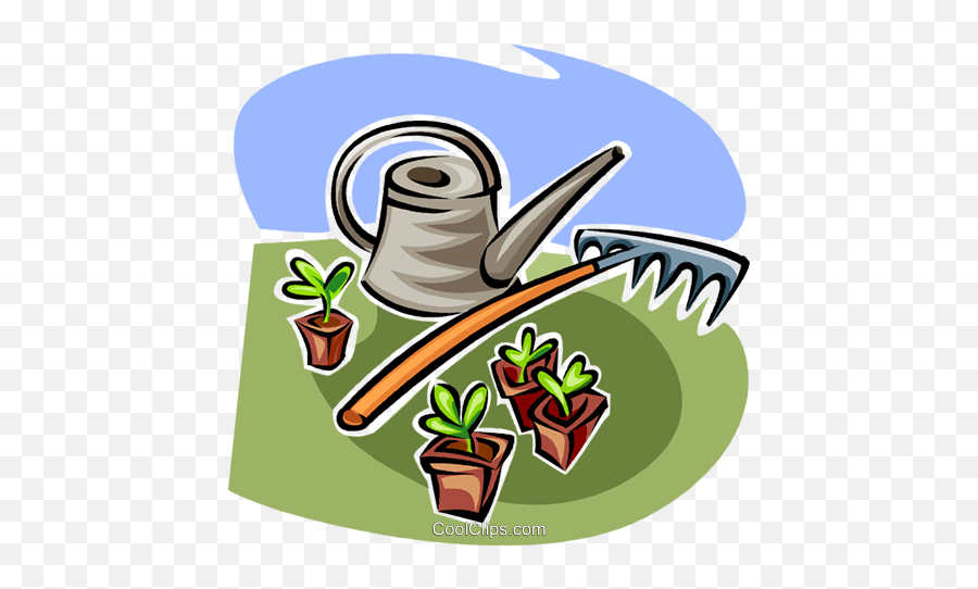 Watering Can Garden Rake And Seedlings Royalty Free Vector - Garten Clipart Emoji,Rake Clipart