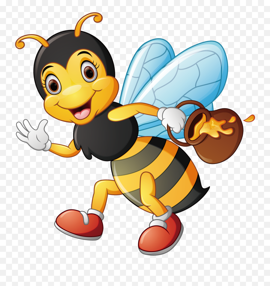 Clip Art Stock Cartoon Illustration Carrying Honey - Cartoon Animated Honey Bee Png Emoji,Beehive Clipart