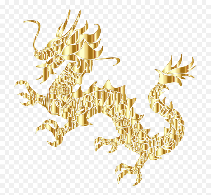 Gold Tribal Asian Dragon Silhouette No Background - Openclipart Dragon On Gold China Emoji,Dragon Silhouette Png