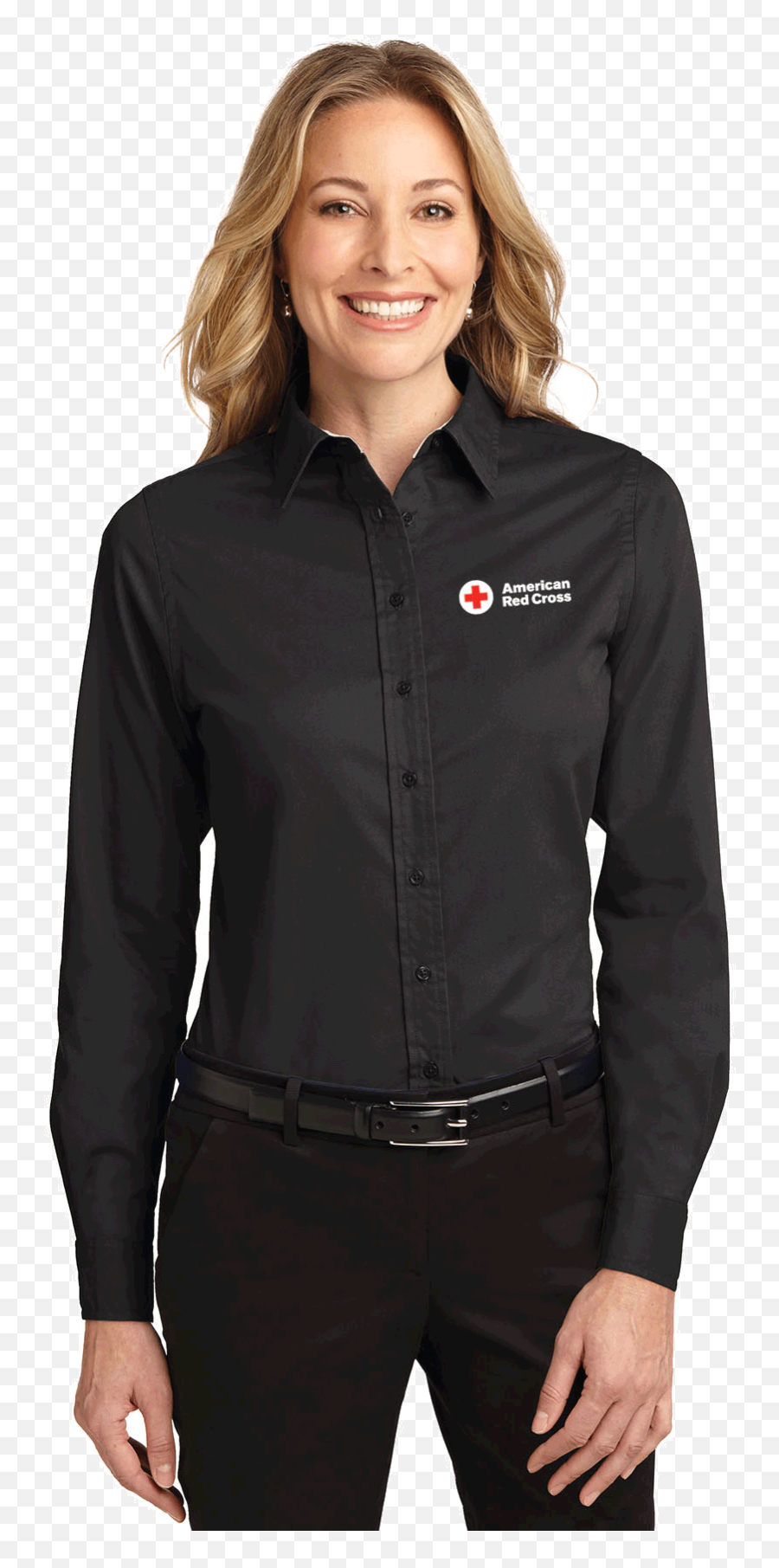 Womenu0027s Button Up Oxford Dress Shirt With American Red Cross Logo - Light Purple Colour Shirt For Ladies Emoji,Red Cross Logo