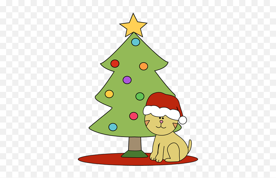 Christmas Cat Clipart Cat Sitting In Front Of Christmas - Cat In Front Of Tree Emoji,Clipart - Cat